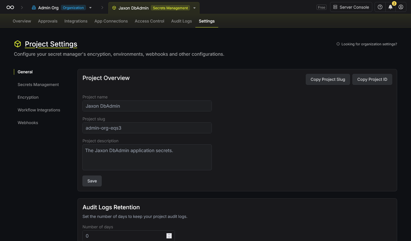 infisical-project-settings